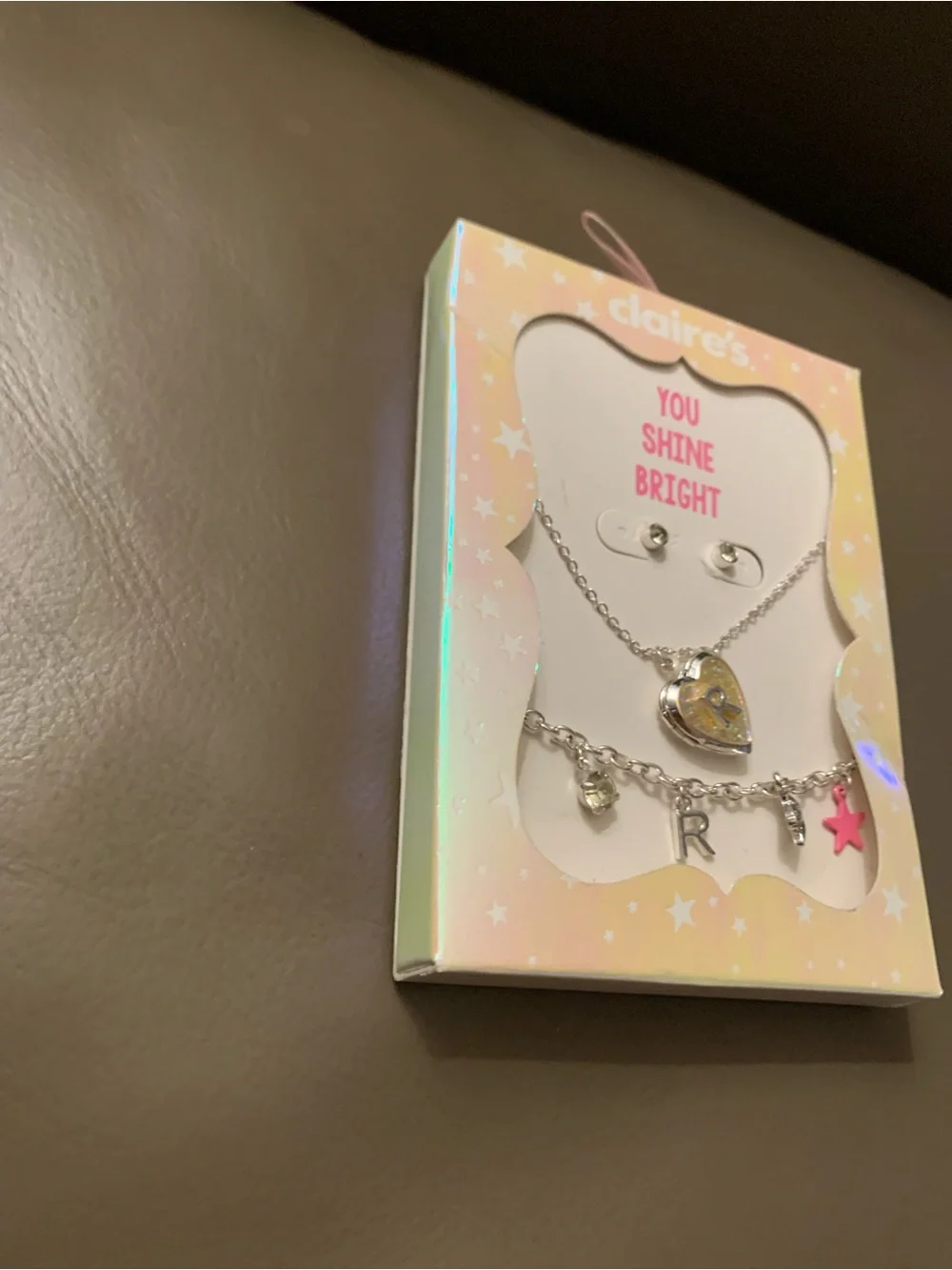 Claire's Silver Locket Heart 🤍 Initial “R” Charm Jewelry Set of 3 -